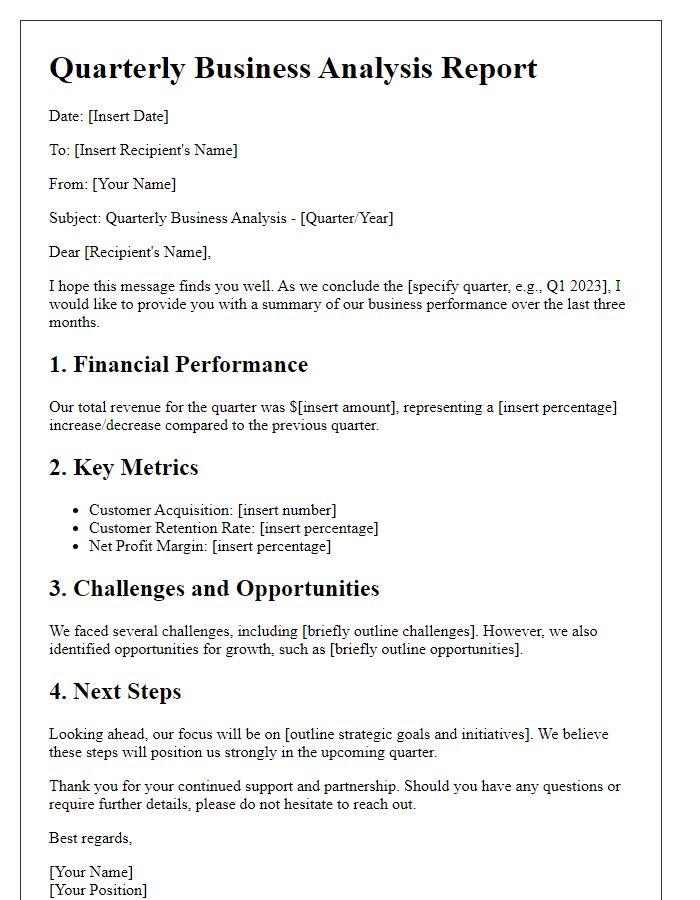 Letter template of quarterly business analysis