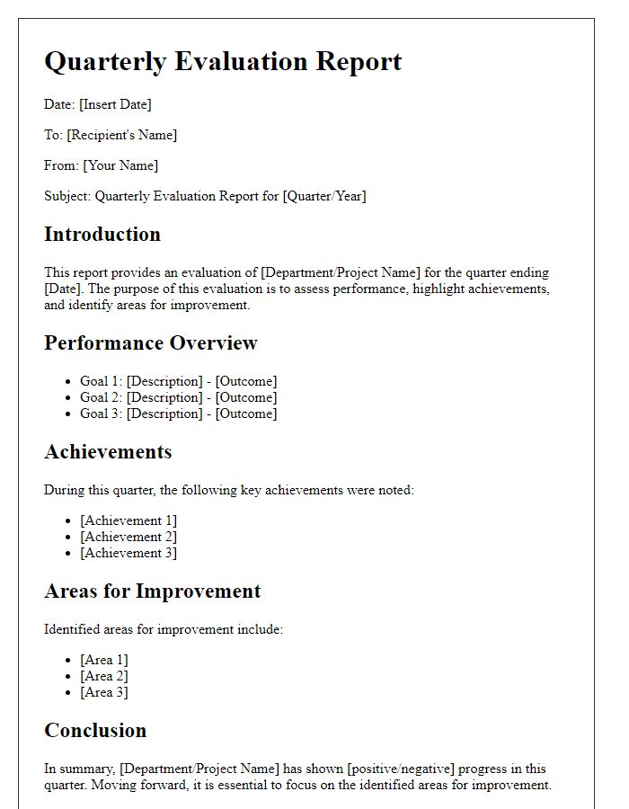 Letter template of quarterly evaluation report