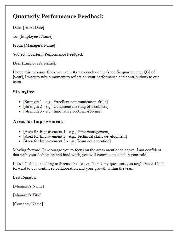 Letter template of quarterly performance feedback