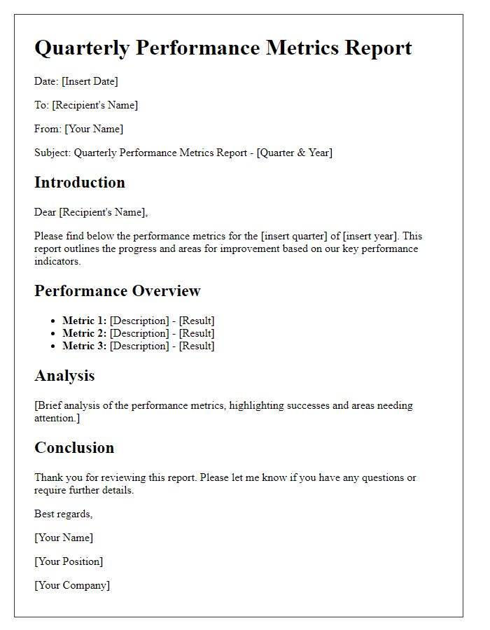 Letter template of quarterly performance metrics report