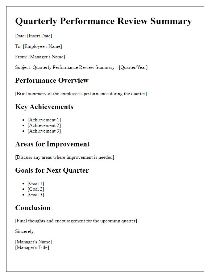 Letter template of quarterly performance review summary