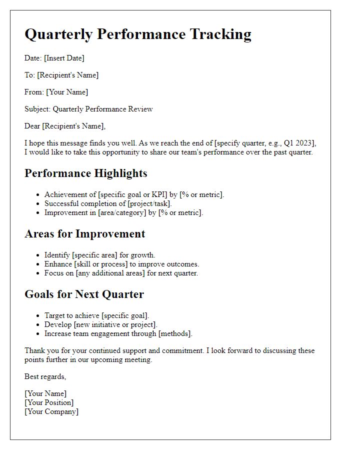 Letter template of quarterly performance tracking