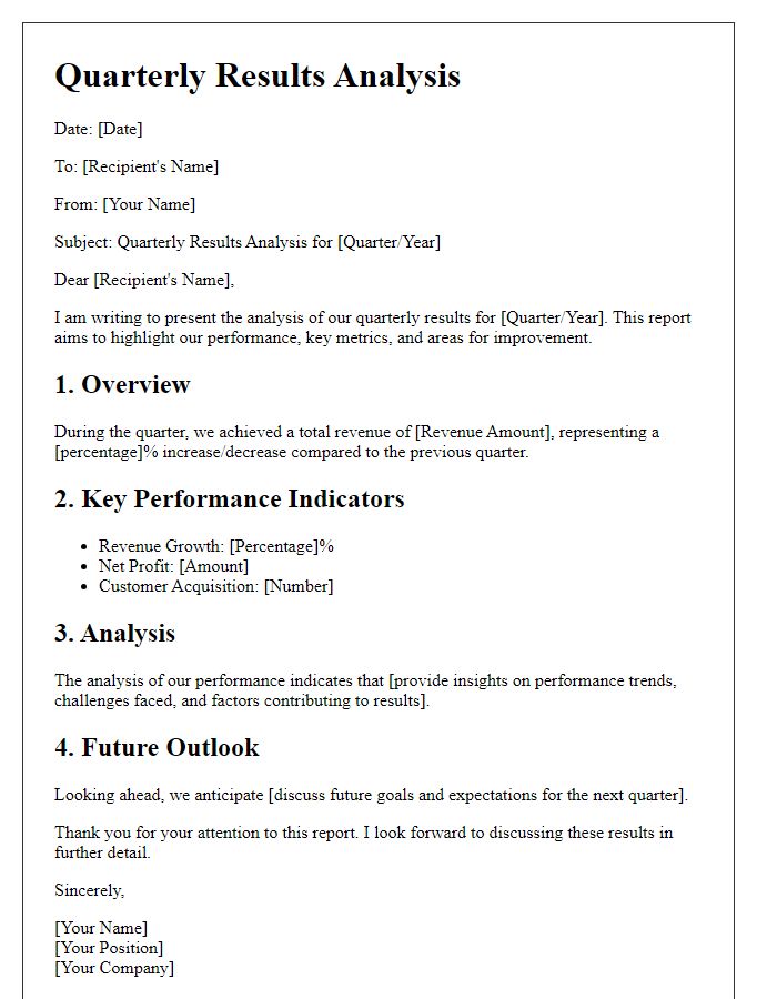 Letter template of quarterly results analysis