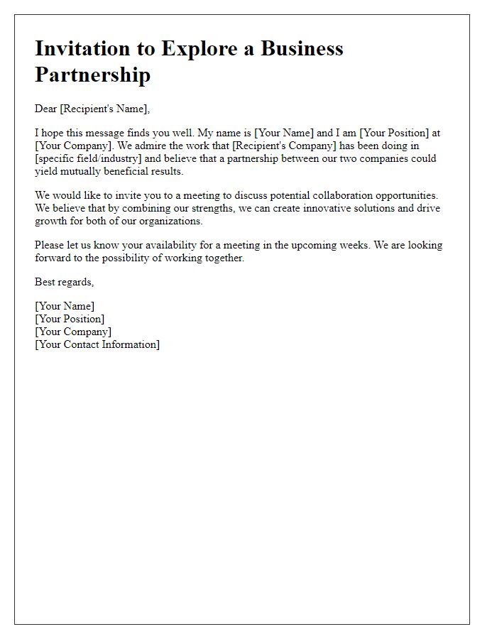 Letter template of business partnership invitation