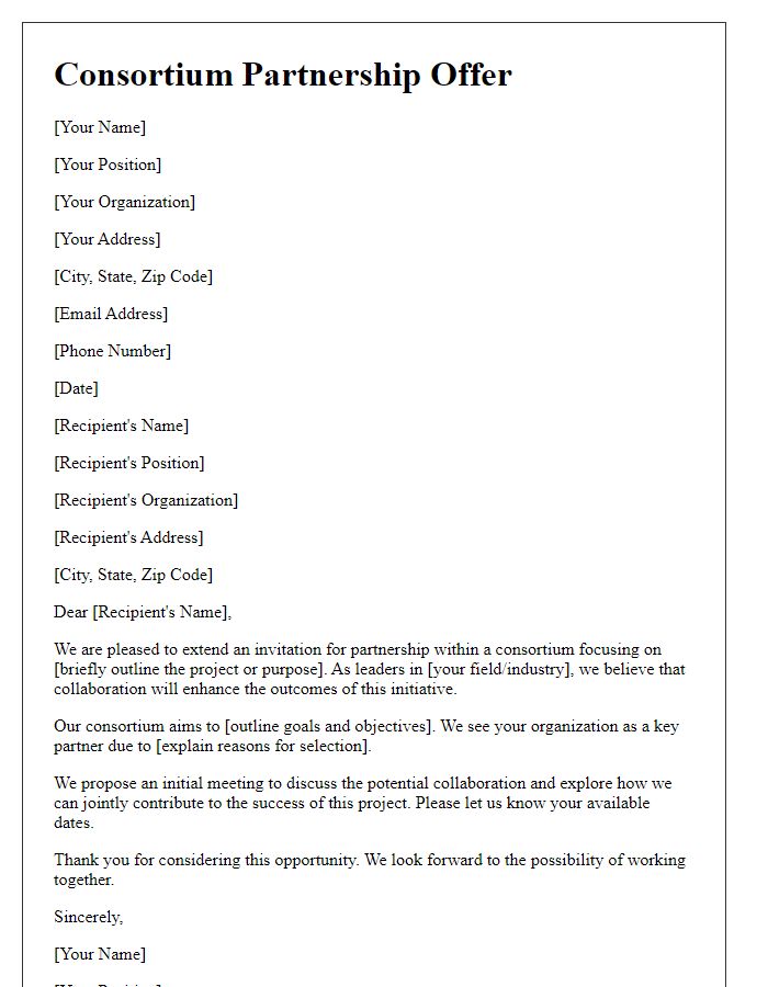 Letter template of consortium partnership offer