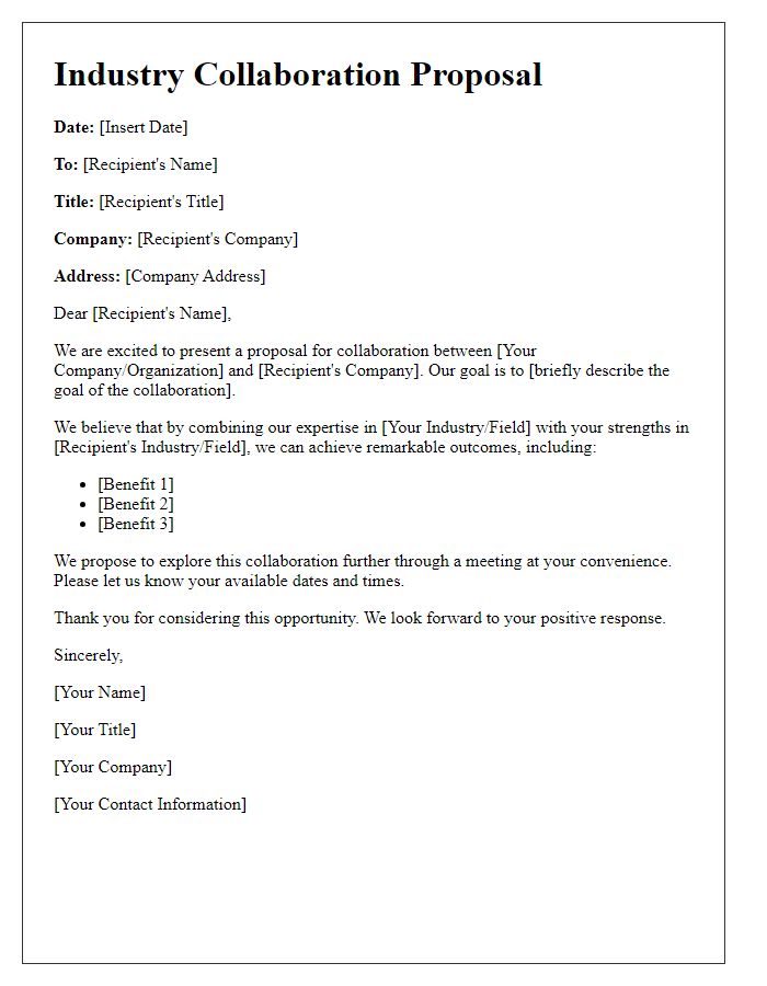 Letter template of industry collaboration proposal