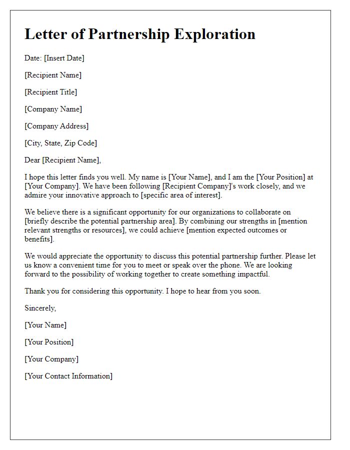 Letter template of partnership exploration letter