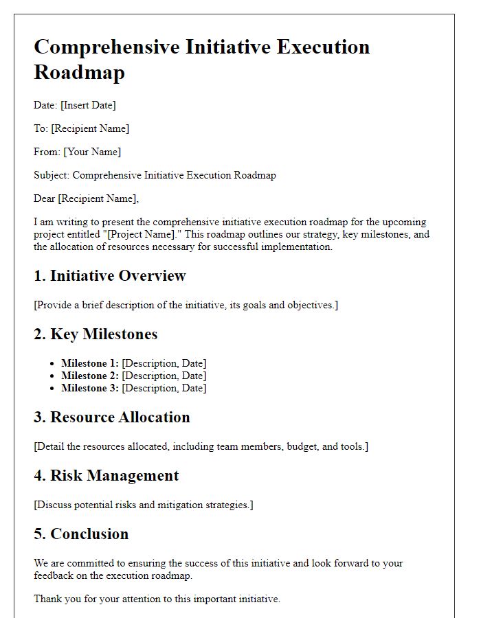 Letter template of comprehensive initiative execution roadmap