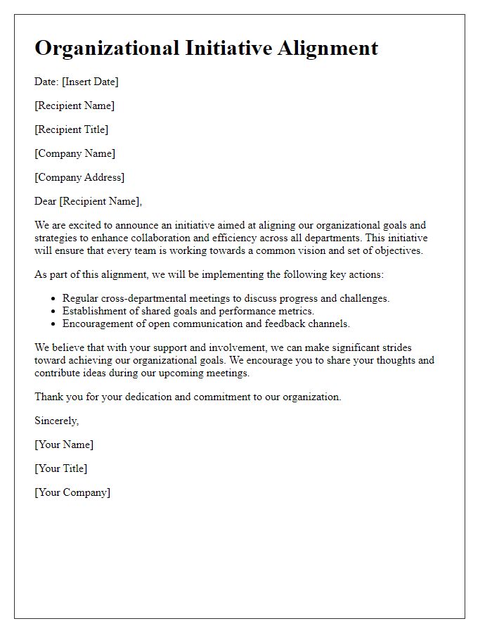 Letter template of organizational initiative alignment