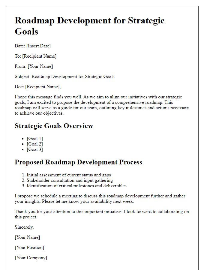 Letter template of roadmap development for strategic goals