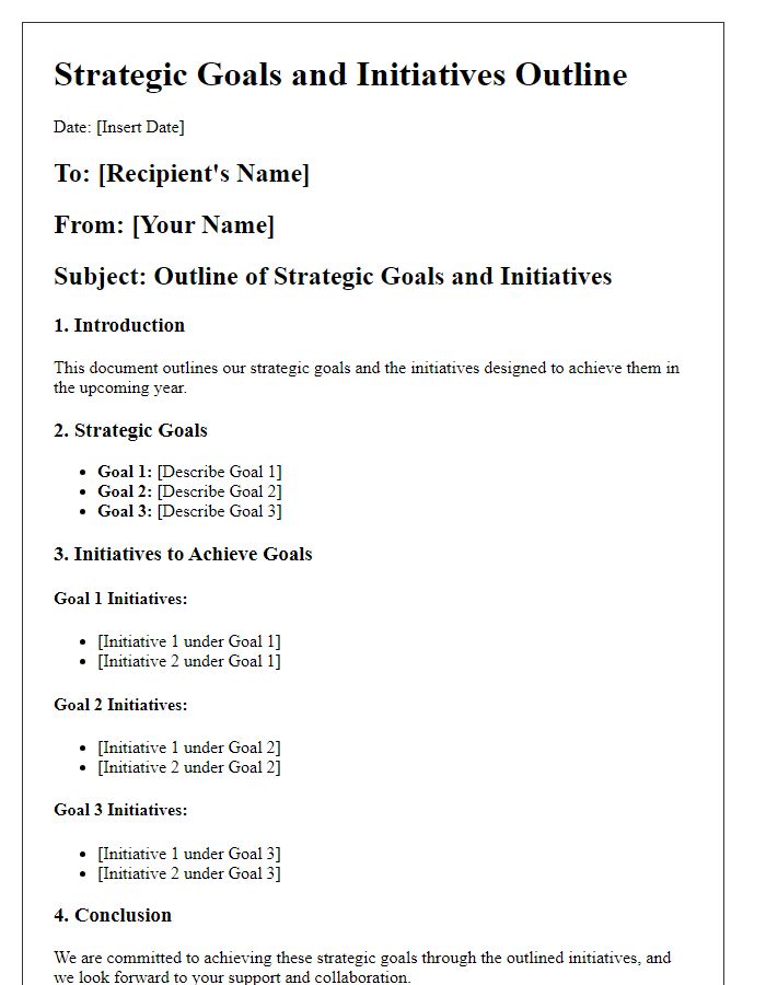 Letter template of strategic goals and initiative outline