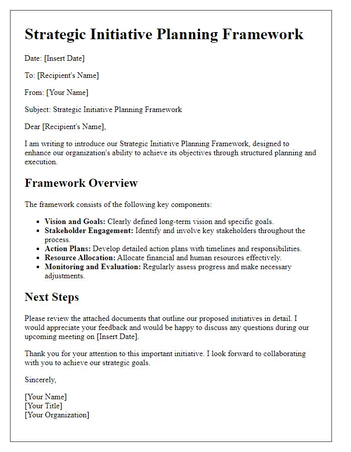 Letter template of strategic initiative planning framework