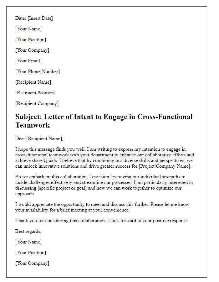 Letter template of intention to engage in cross-functional teamwork.