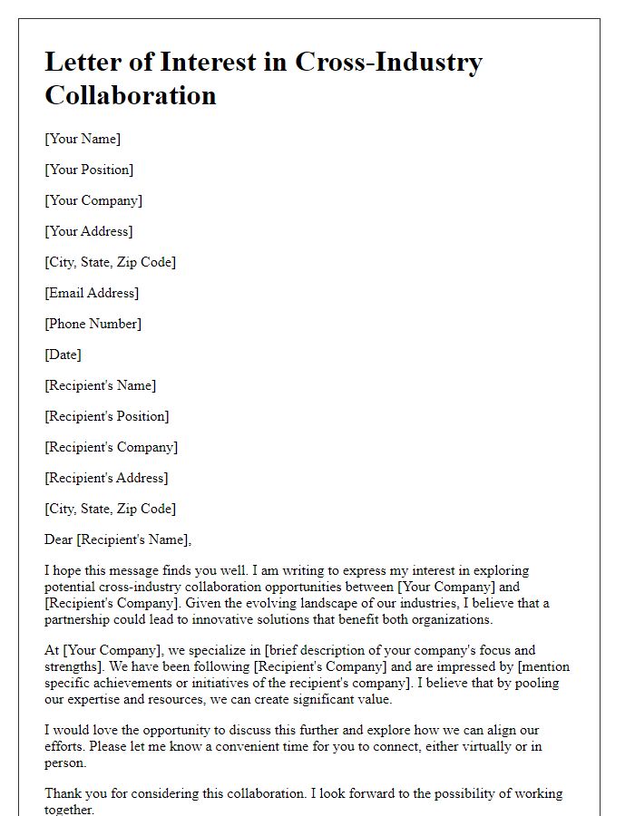 Letter template of interest in cross-industry collaboration.