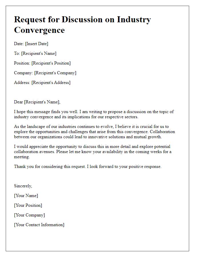 Letter template of request for discussion on industry convergence.