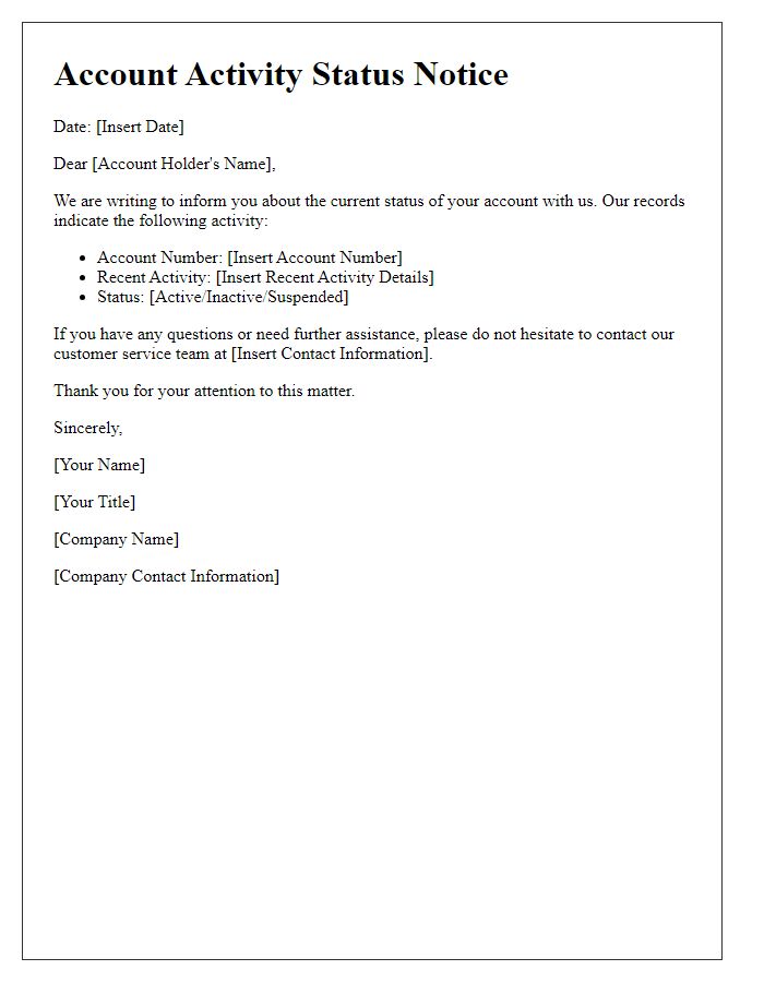 Letter template of Account Activity Status Notice