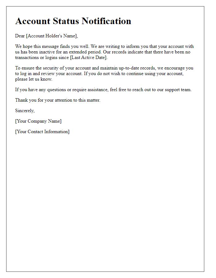 Letter template of Account Status Notification for Inactivity