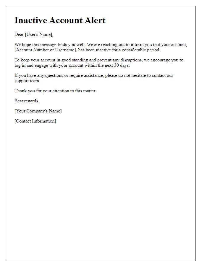 Letter template of Inactive Account Alert