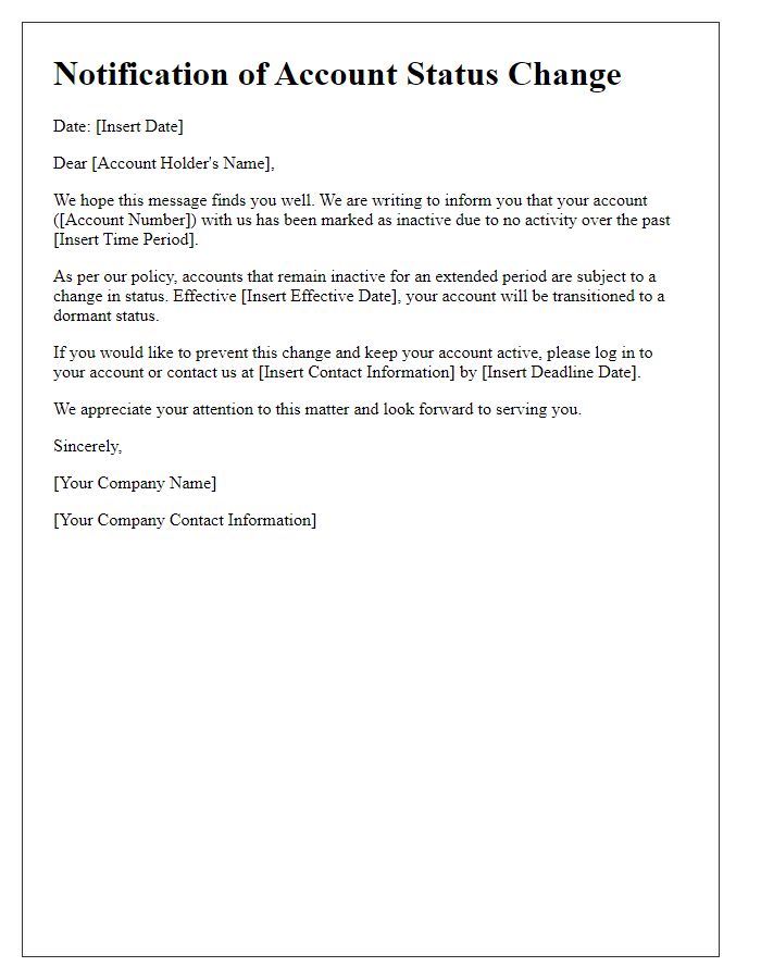 Letter template of Notification of Account Status Change due to Inactivity