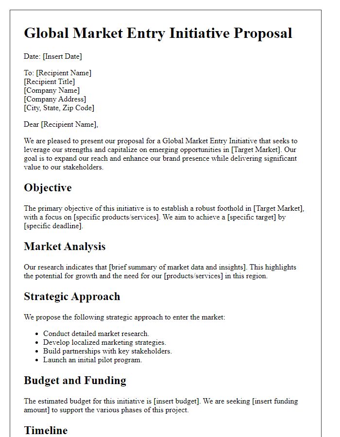 Letter template of global market entry initiative proposal.