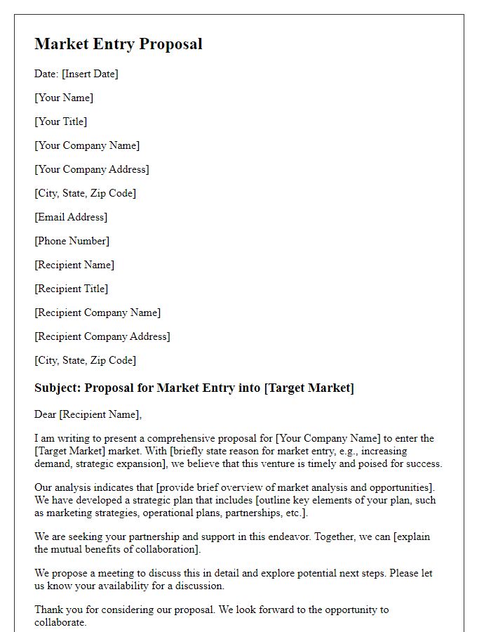 Letter template of international operations market entry proposal.