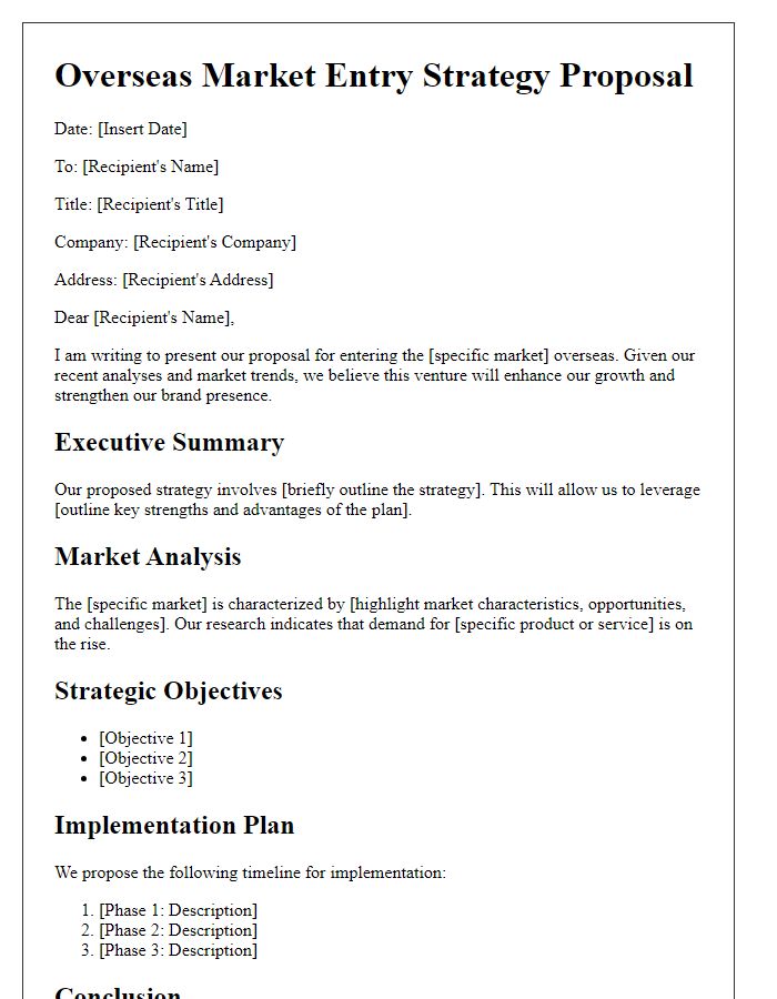 Letter template of overseas market entry strategy proposal.