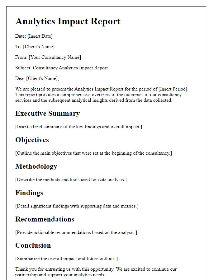 Letter template of consultancy analytics impact report