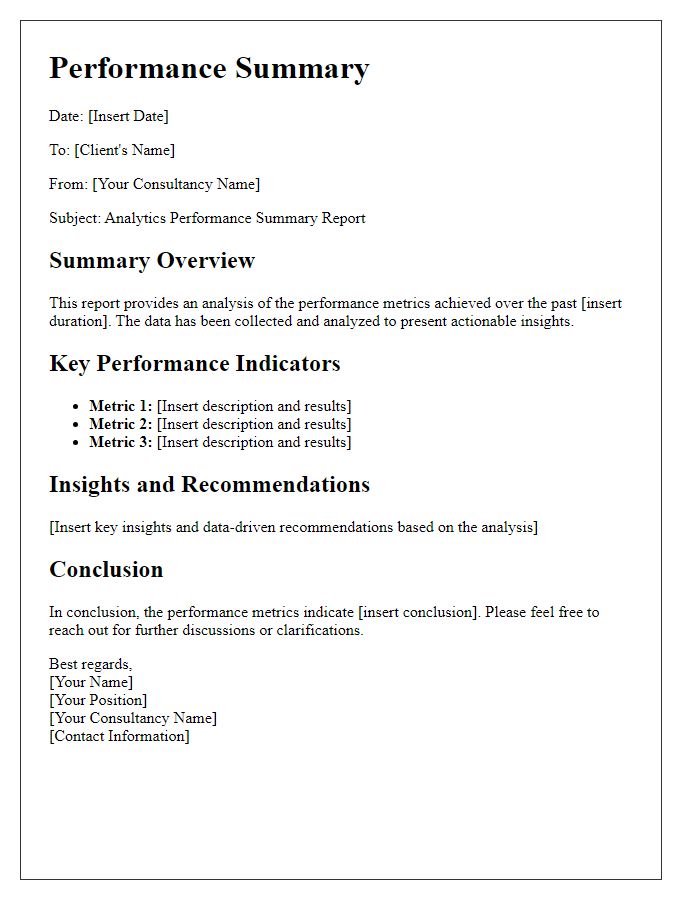 Letter template of consultancy analytics performance summary