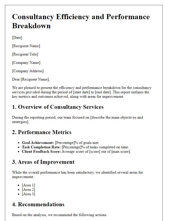 Letter template of consultancy efficiency and performance breakdown