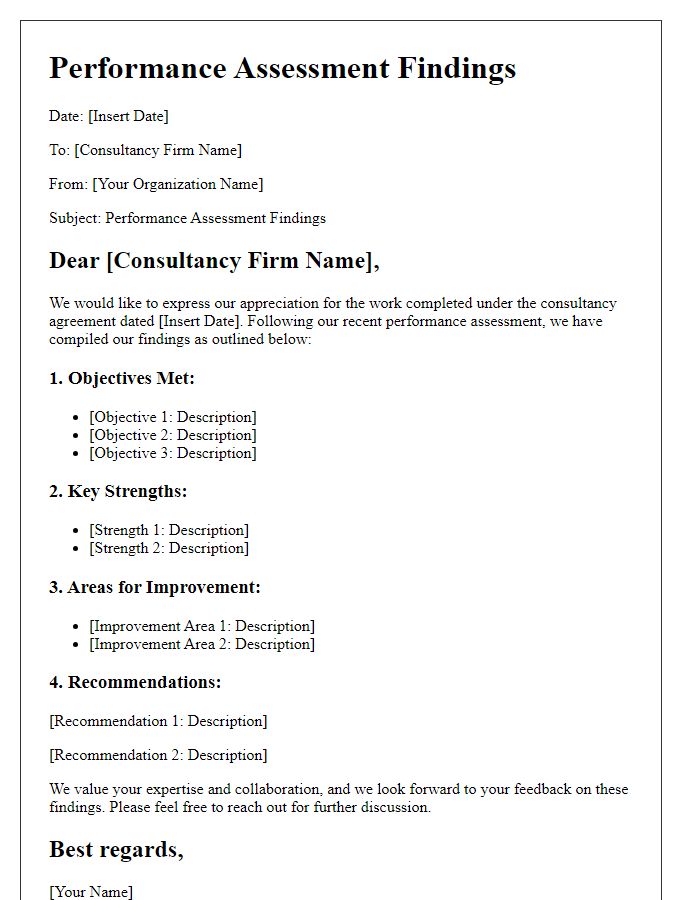 Letter template of consultancy performance assessment findings