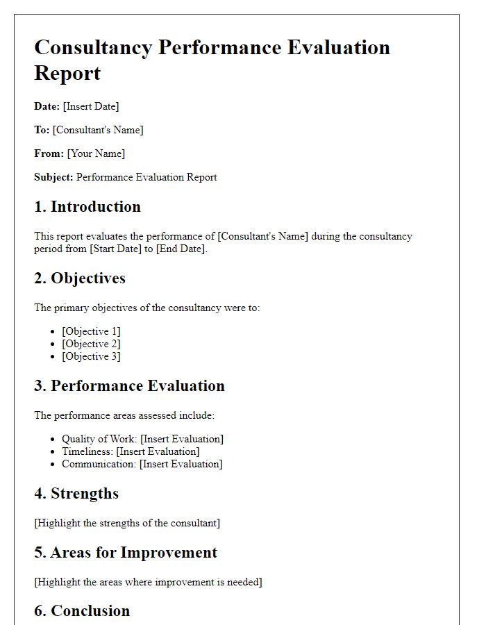 Letter template of consultancy performance evaluation report