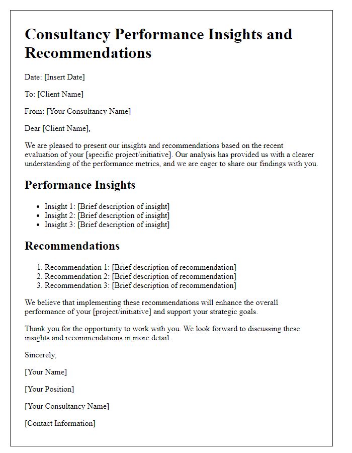 Letter template of consultancy performance insights and recommendations