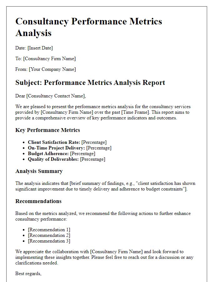 Letter template of consultancy performance metrics analysis