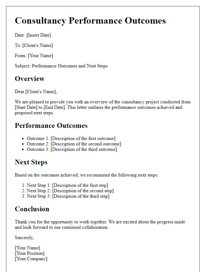 Letter template of consultancy performance outcomes and next steps