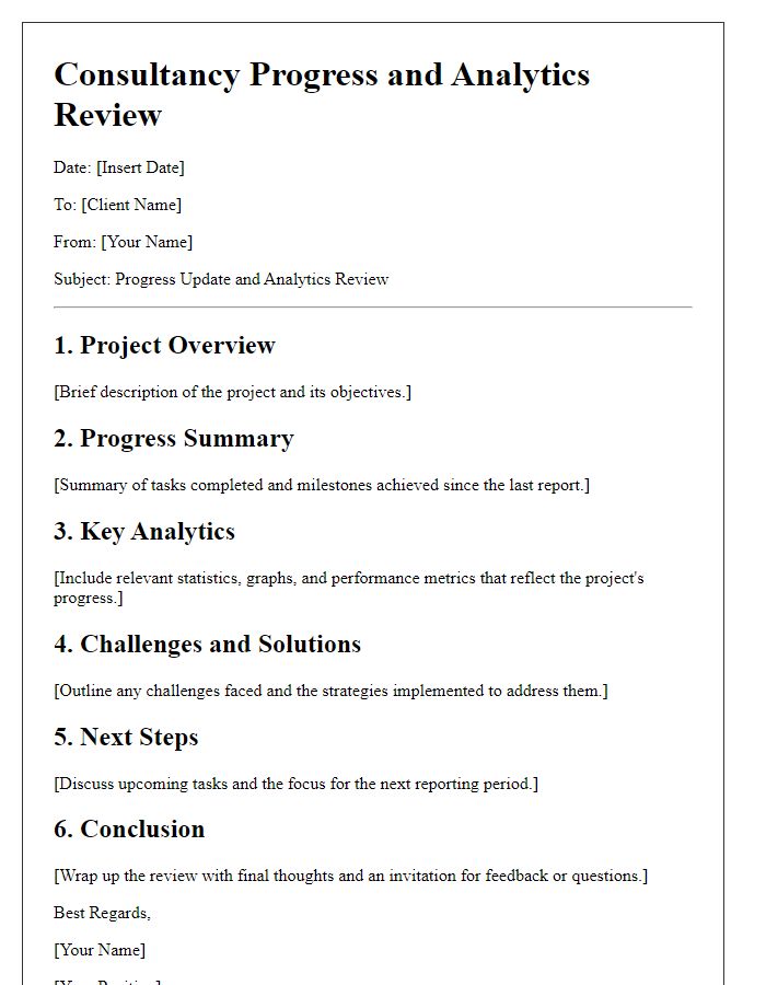 Letter template of consultancy progress and analytics review