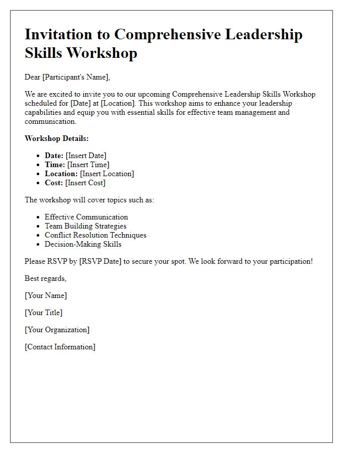 Letter template of Comprehensive Leadership Skills Workshop