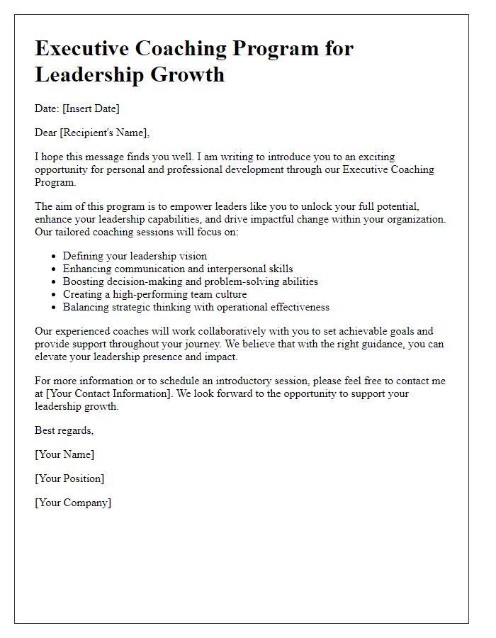 Letter template of Executive Coaching for Leadership Growth