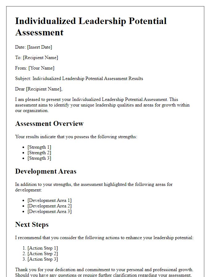 Letter template of Individualized Leadership Potential Assessment