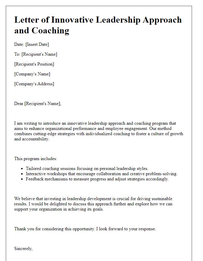 Letter template of Innovative Leadership Approach and Coaching