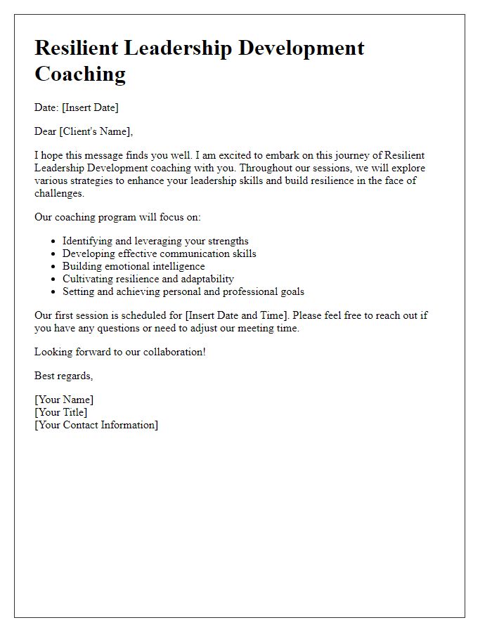 Letter template of Resilient Leadership Development Coaching