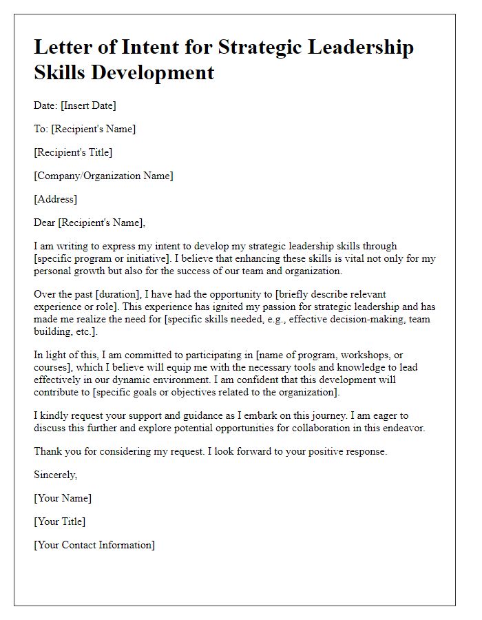 Letter template of Strategic Leadership Skills Development