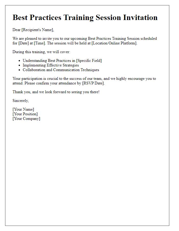 Letter template of best practices training session