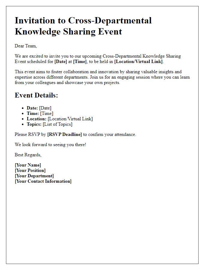 Letter template of cross-departmental knowledge sharing event