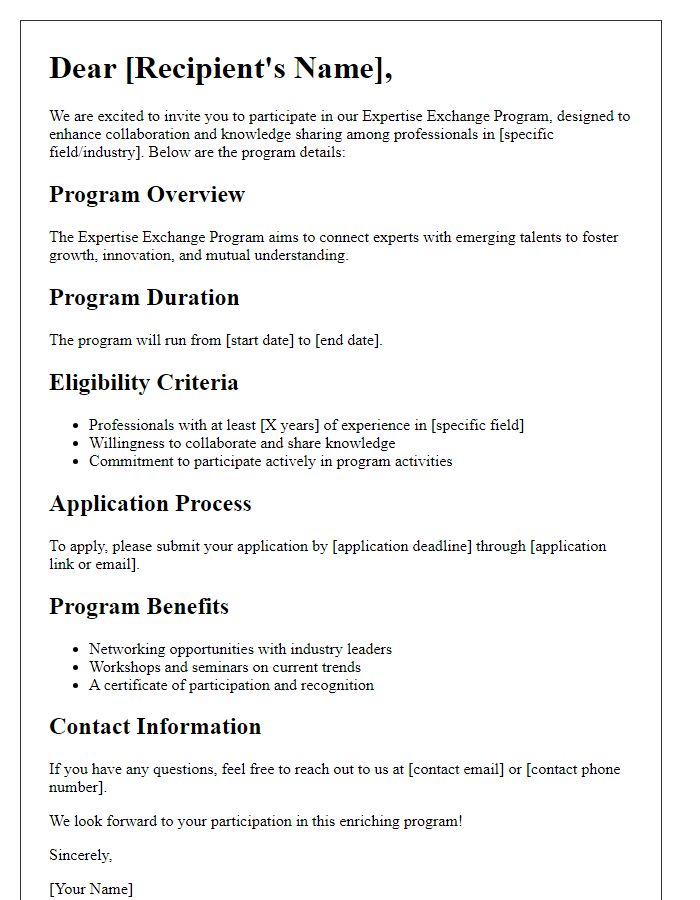 Letter template of expertise exchange program details