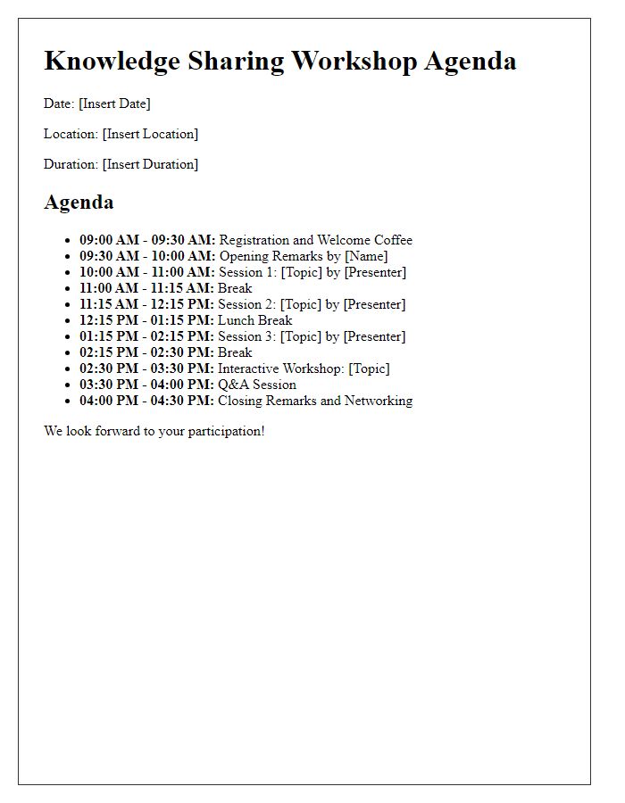 Letter template of knowledge sharing workshop agenda