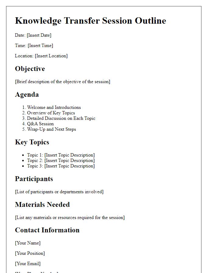 Letter template of knowledge transfer session outline