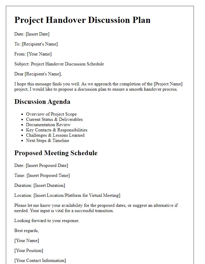 Letter template of project handover discussion plan