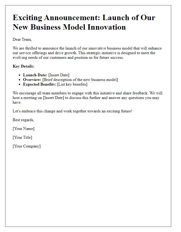 Letter template of announcement for business model innovation launch