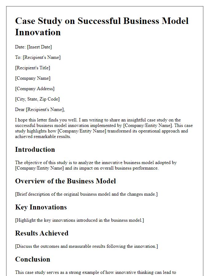 Letter template of case study on successful business model innovation