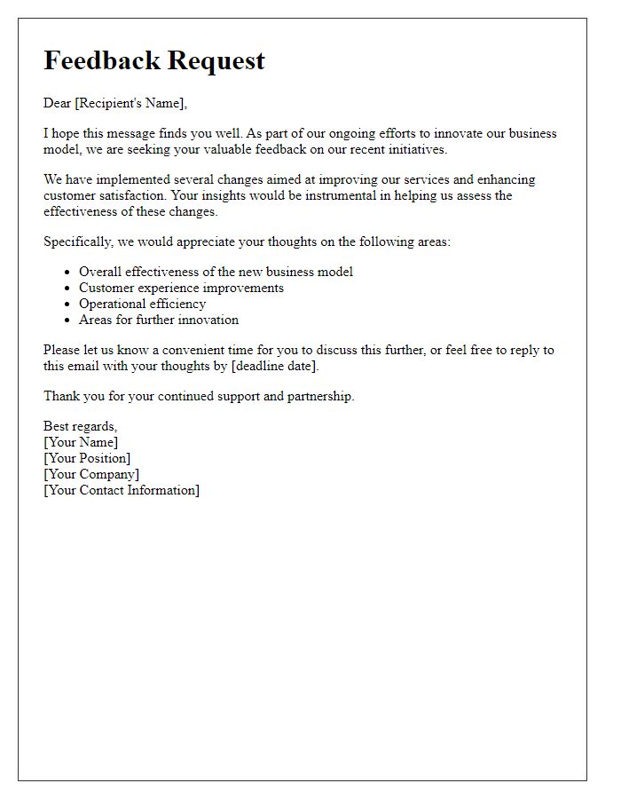 Letter template of feedback request on business model innovation